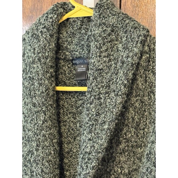 August Silk Women Chunky Sweater Cardigan SzM Green/Black Cozy Minimalist Office - Picture 4 of 5